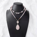 Natural Rose Quartz Drop Pendant Long Sweater Necklace