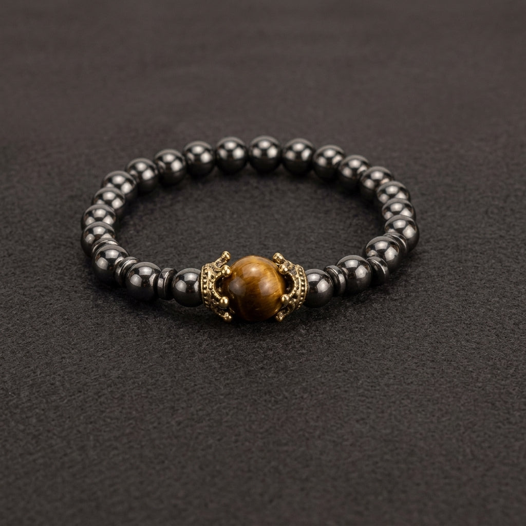 Crown Symbolic Power Hematite Ore Beaded Bracelet