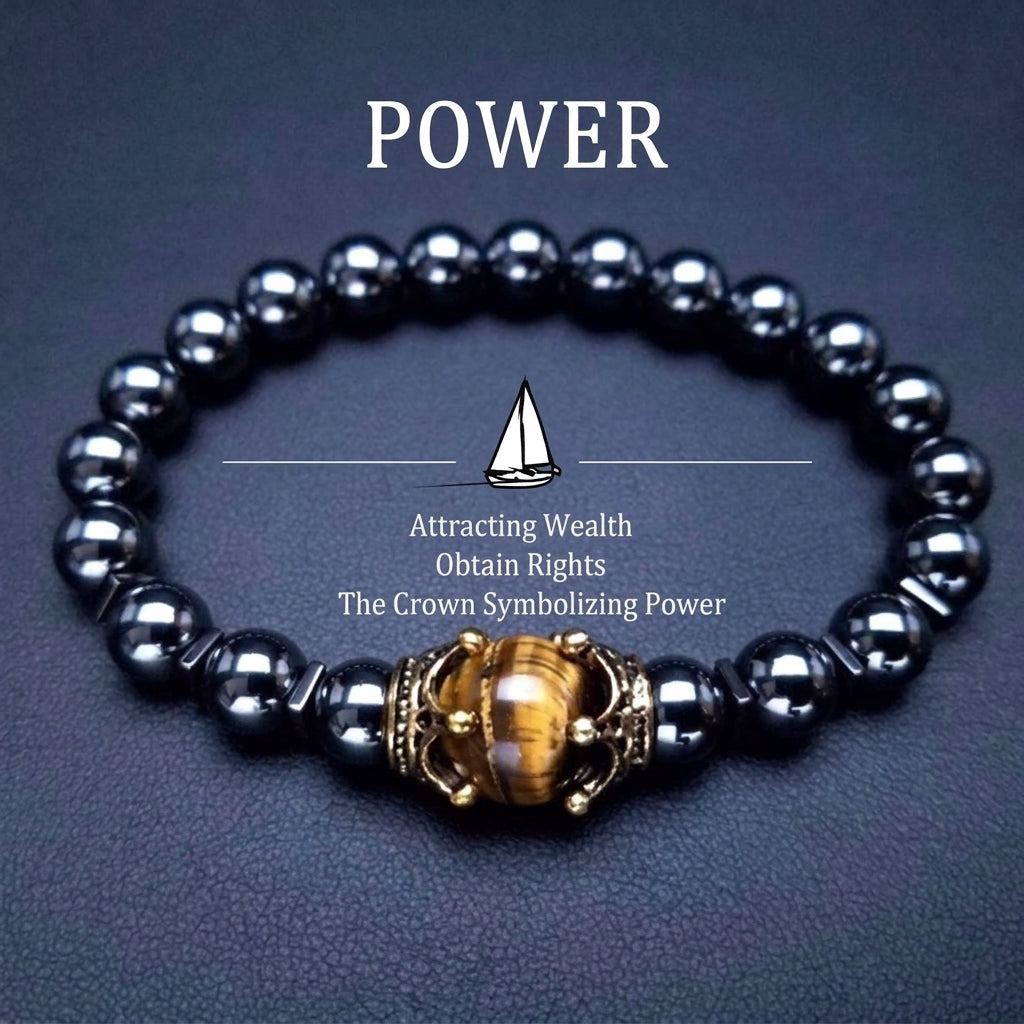 Crown Symbolic Power Hematite Ore Beaded Bracelet