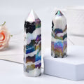 Natural Aura Stone Crystal Point Healing Obelisk Black and White Zebra Quartz