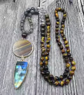 Iron Tiger Labradorite Pendant Stone Tiger eye Quartz Beads Knot Necklace
