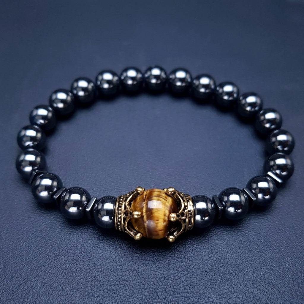 Crown Symbolic Power Hematite Ore Beaded Bracelet