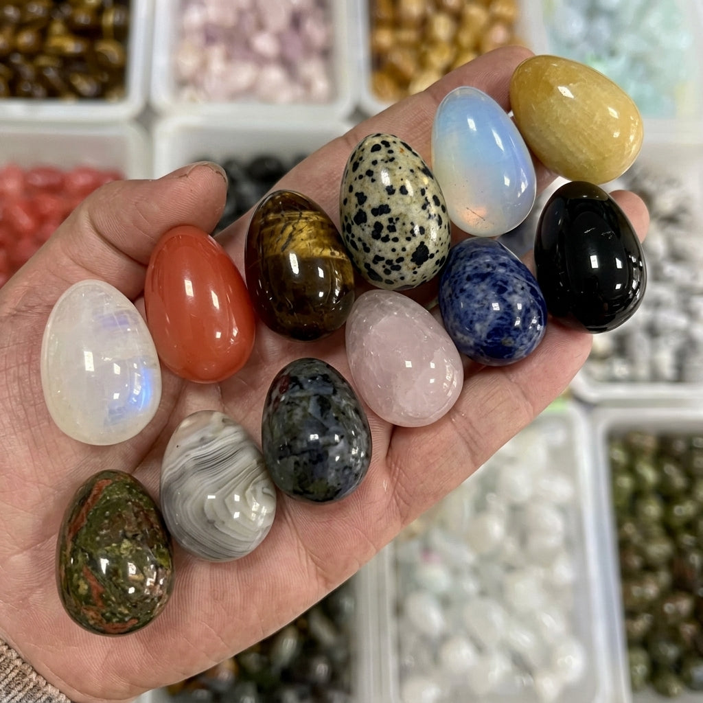 12 PCS Egg Stones, Polished Crystal Stones